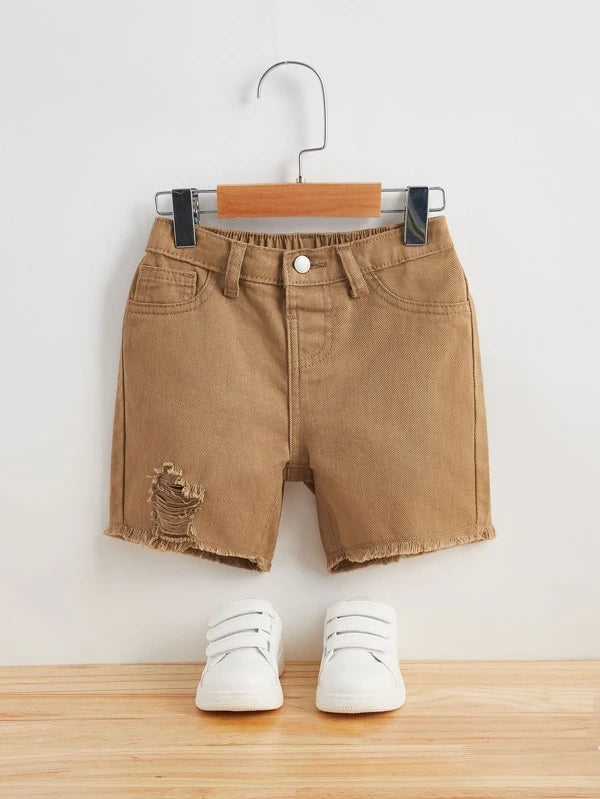 SHEIN Toddler Boys Ripped Raw Hem Denim Shorts