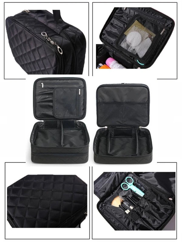 1pc Travel Girl Makeup Bag Women Double-deck Cosmetic Bag Women Toiletries Outdoor Organizer