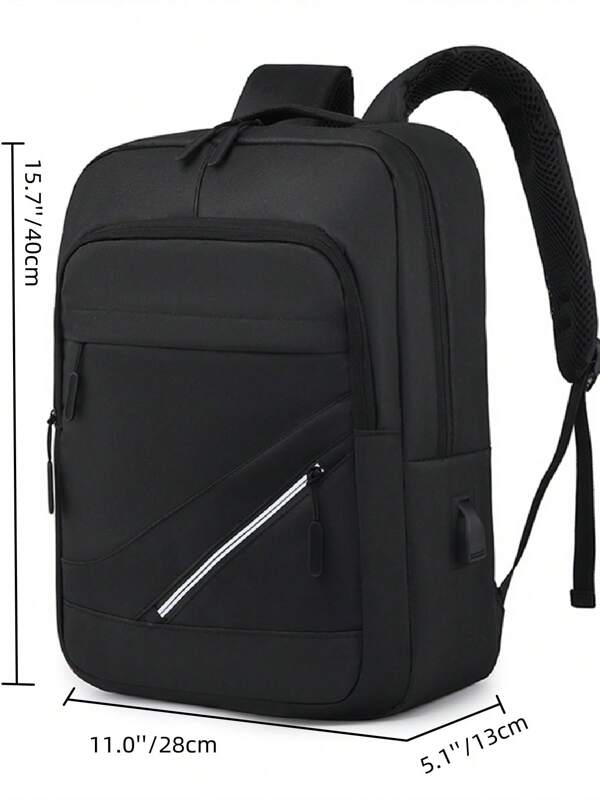 Zip Front Fashion Backpack With USB Charging Port Black