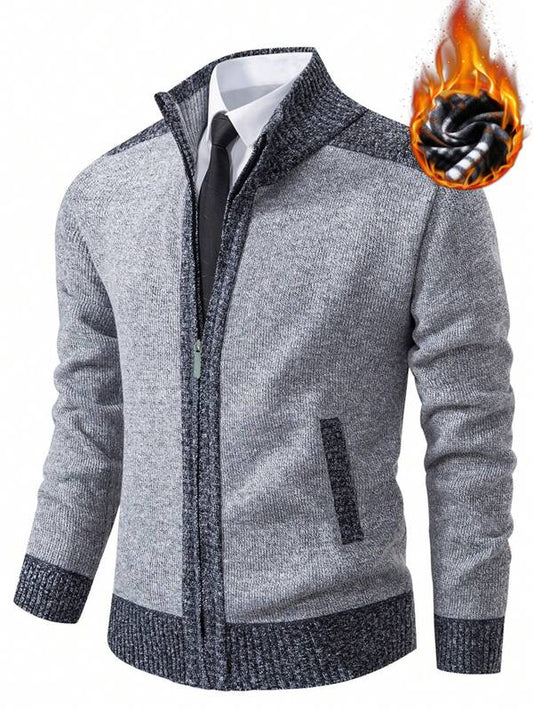 Men 1pc Contrast Trim Zip Up Thermal Cardigan