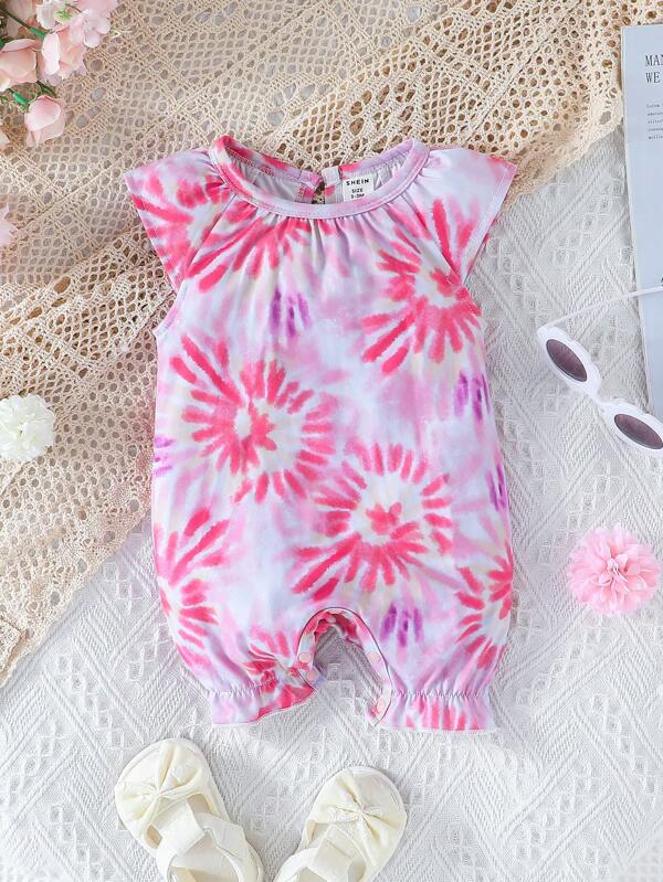 Baby Tie Dye Raglan Sleeve Ruffle Hem Romper