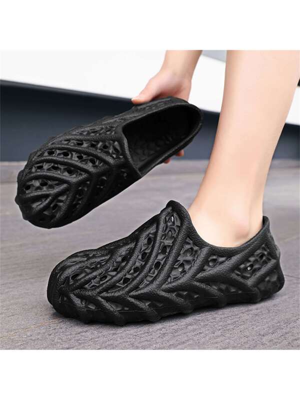 Cool Vented Clogs For Men, Texture Embossed Hollow Out Design EVA Clogs