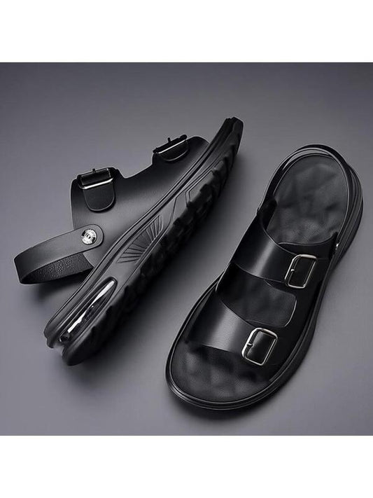 Men Buckle Decor Sport Sandals, Sporty Summer Black Sandals