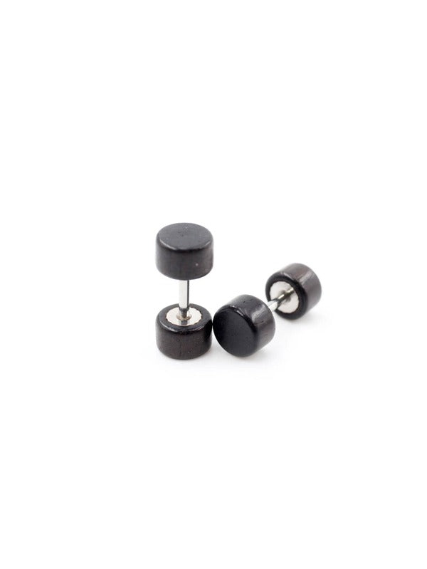 2 Pieces Fashion Wooden Ear Studs Earrings Black 6 8 10 12mm Punk Barbell Fake Ear Plugs For Men Women