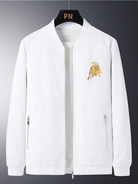 Men Animal Embroidery Zip Up Bomber Jacket Without Tee