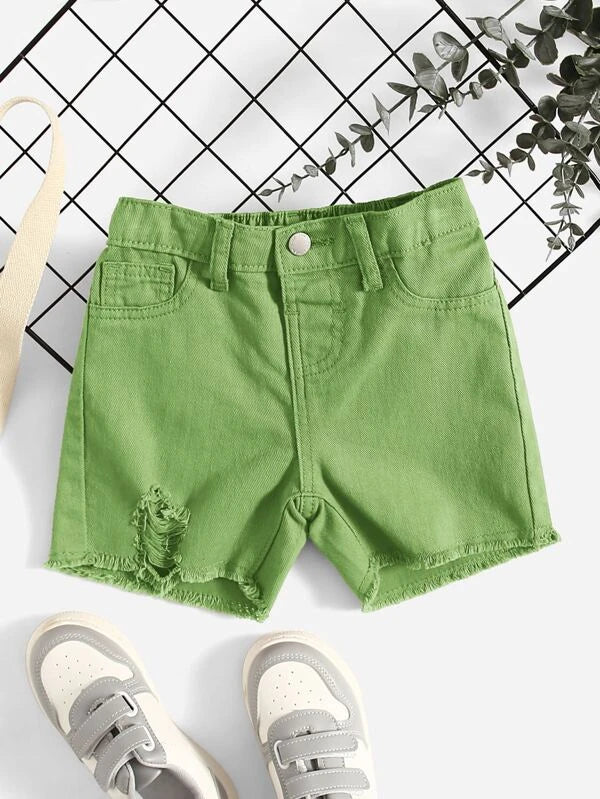 SHEIN Toddler Boys Ripped Raw Hem Denim Shorts