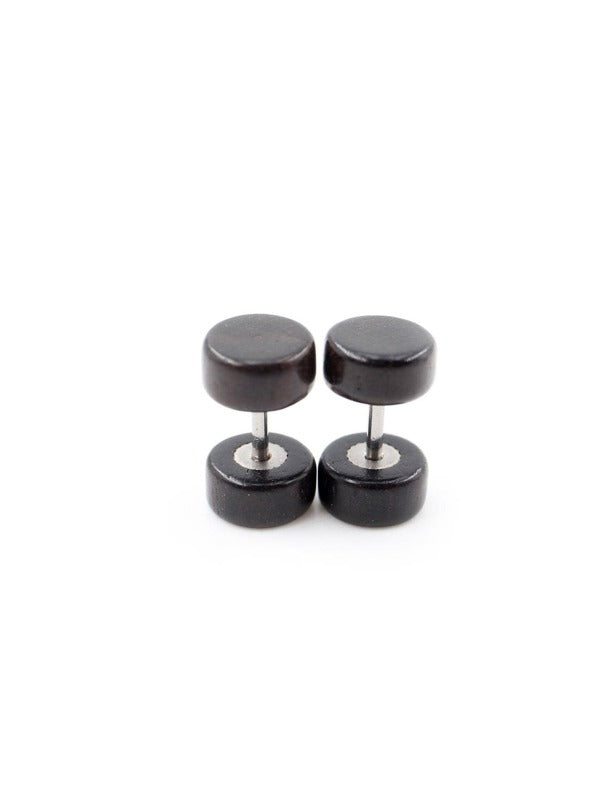 2 Pieces Fashion Wooden Ear Studs Earrings Black 6 8 10 12mm Punk Barbell Fake Ear Plugs For Men Women