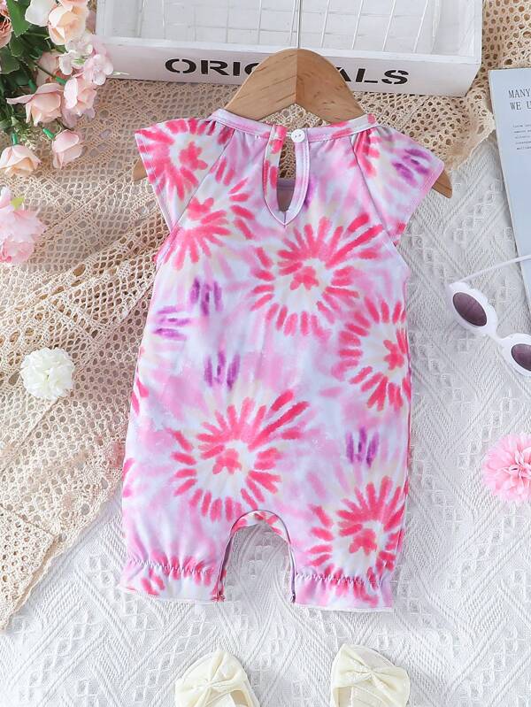 Baby Tie Dye Raglan Sleeve Ruffle Hem Romper