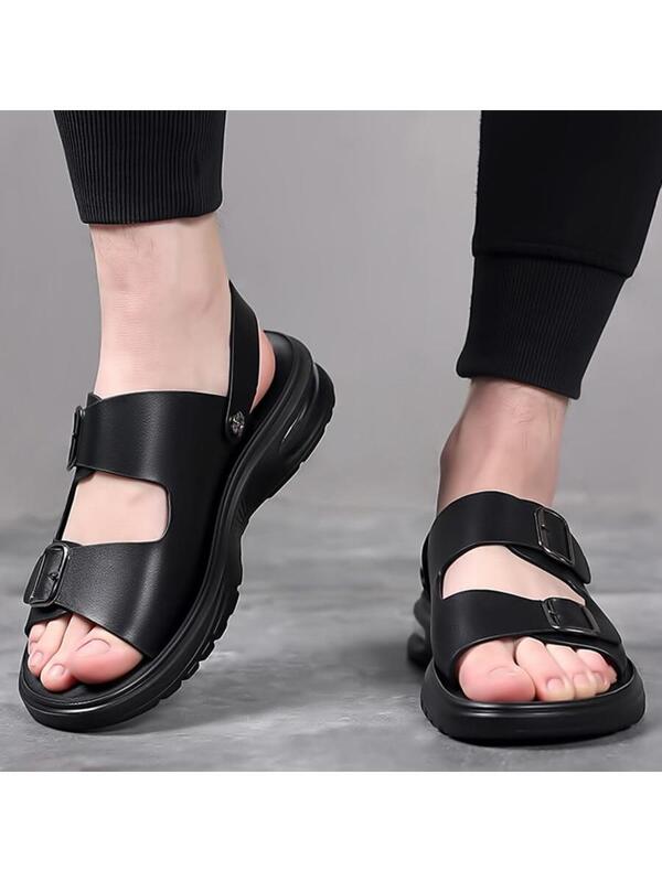 Men Buckle Decor Sport Sandals, Sporty Summer Black Sandals