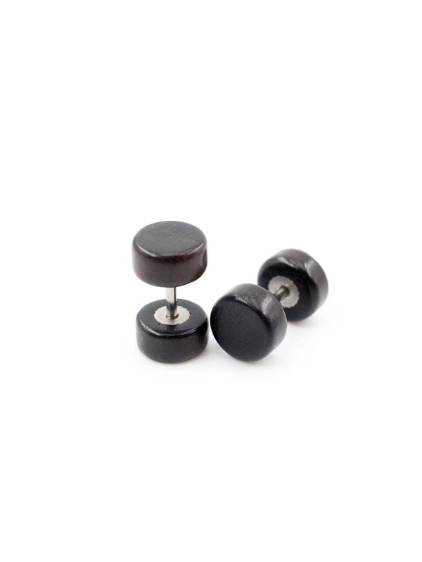 2 Pieces Fashion Wooden Ear Studs Earrings Black 6 8 10 12mm Punk Barbell Fake Ear Plugs For Men Women