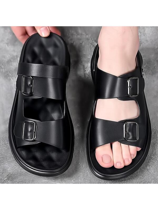 Men Buckle Decor Sport Sandals, Sporty Summer Black Sandals