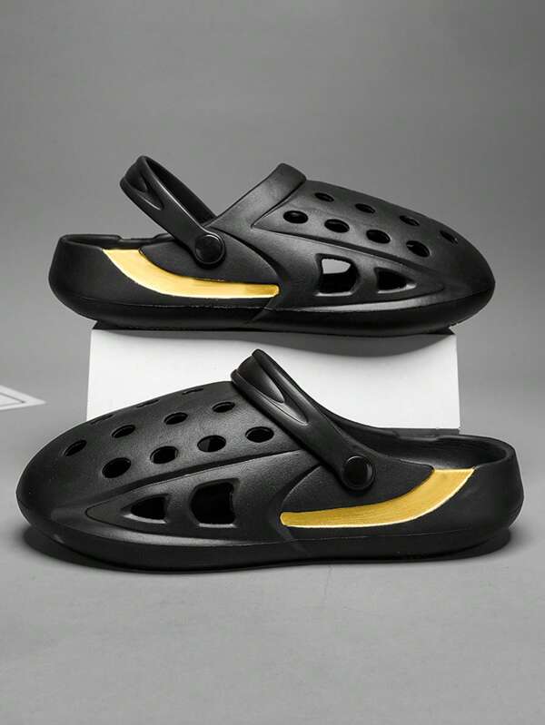 Men Hollow Out Clogs, Black Outdoor EVA Vented Clogs