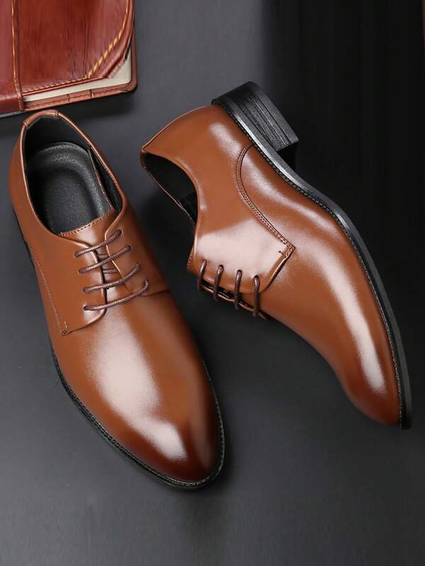 Men Lace Up Derby Shoes, Vintage Rust Brown Dress Shoes