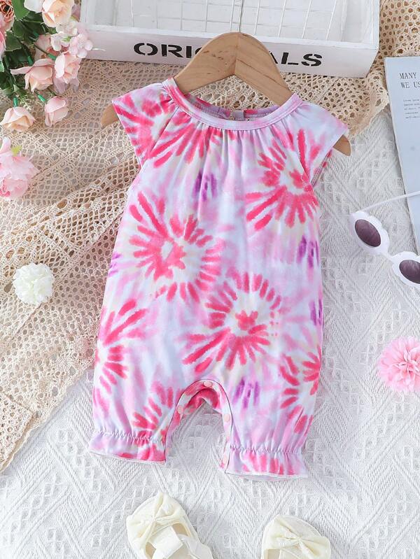 Baby Tie Dye Raglan Sleeve Ruffle Hem Romper