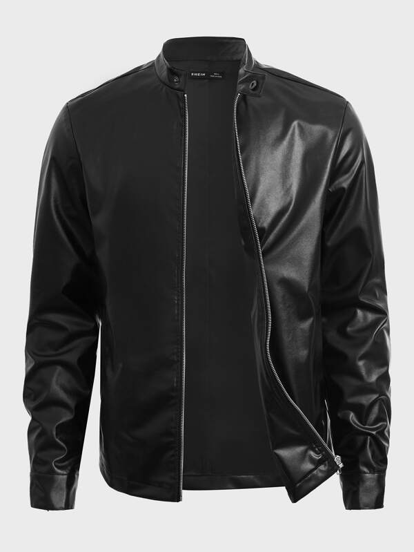 Manfinity LEGND Men Zip Up PU Leather Jacket