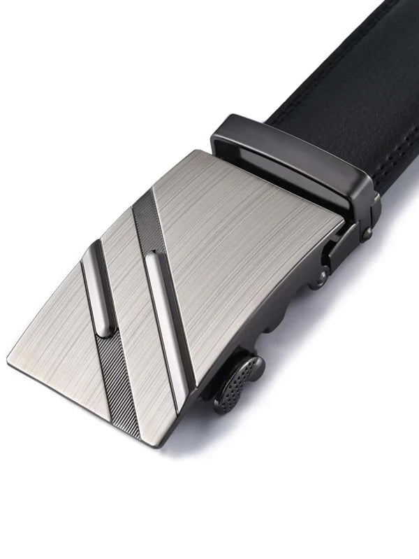 Men Litchi Embossed Automatic Buckle Belt