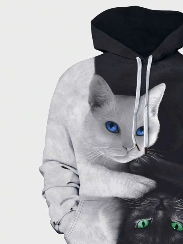 Manfinity LEGND Men Two Tone Cat Print Drawstring Hoodie