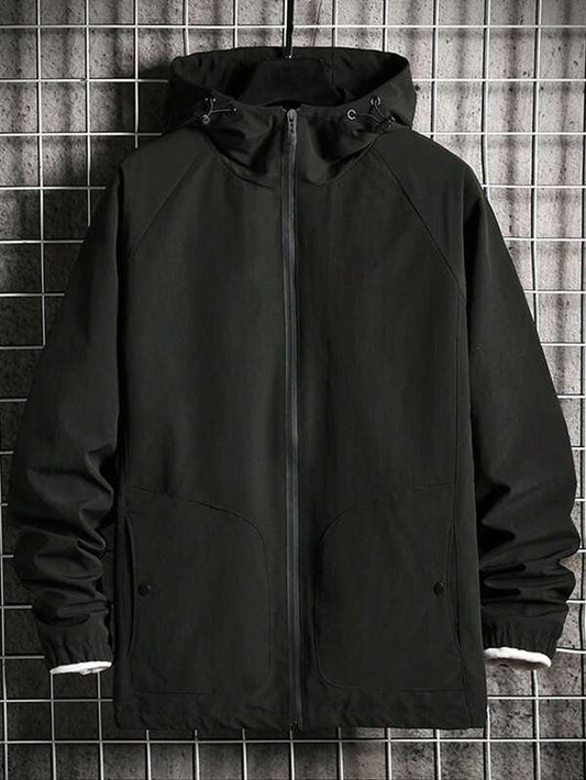 Manfinity Homme Men Zip Up Drawstring Hooded Jacket