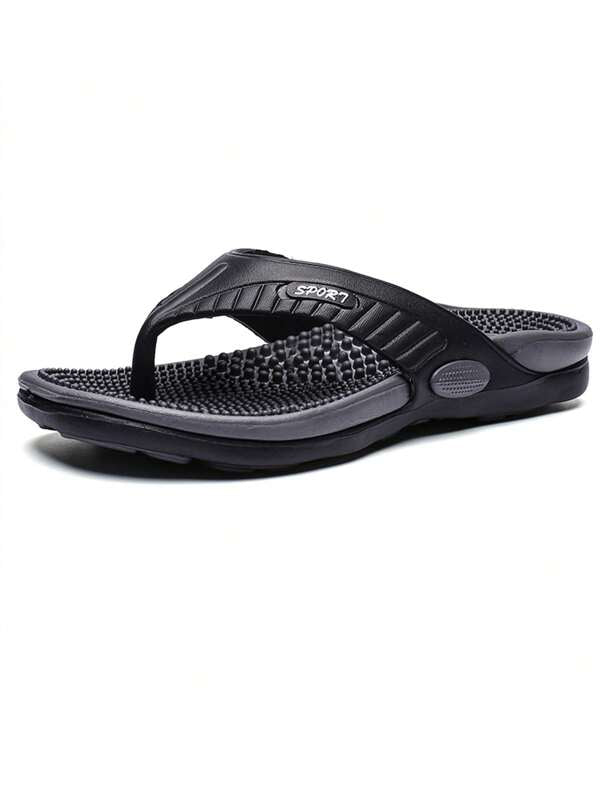 Cool Black Flip Flops For Men, Letter Graphic Toe Post Design Slippers