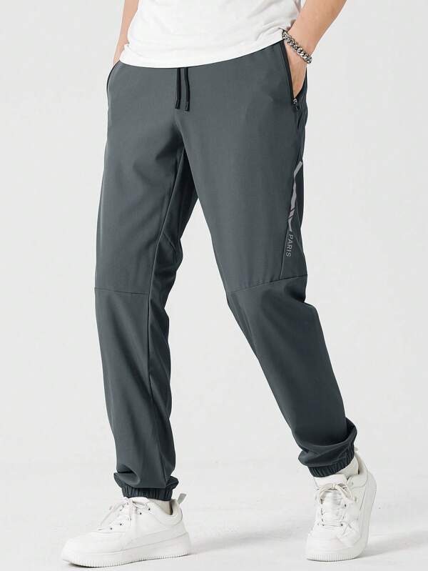 Men Letter Graphic Drawstring Waist Sports Pants