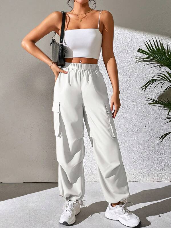 SHEIN PETITE Flap Pocket Side Cargo Pants