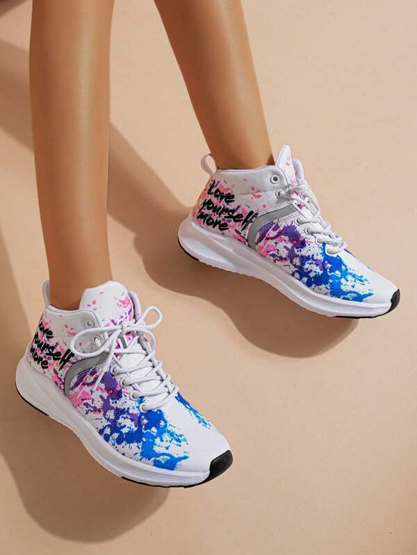 Women Letter Graphic Lace-up Front Running Shoes, Sporty Sneakers