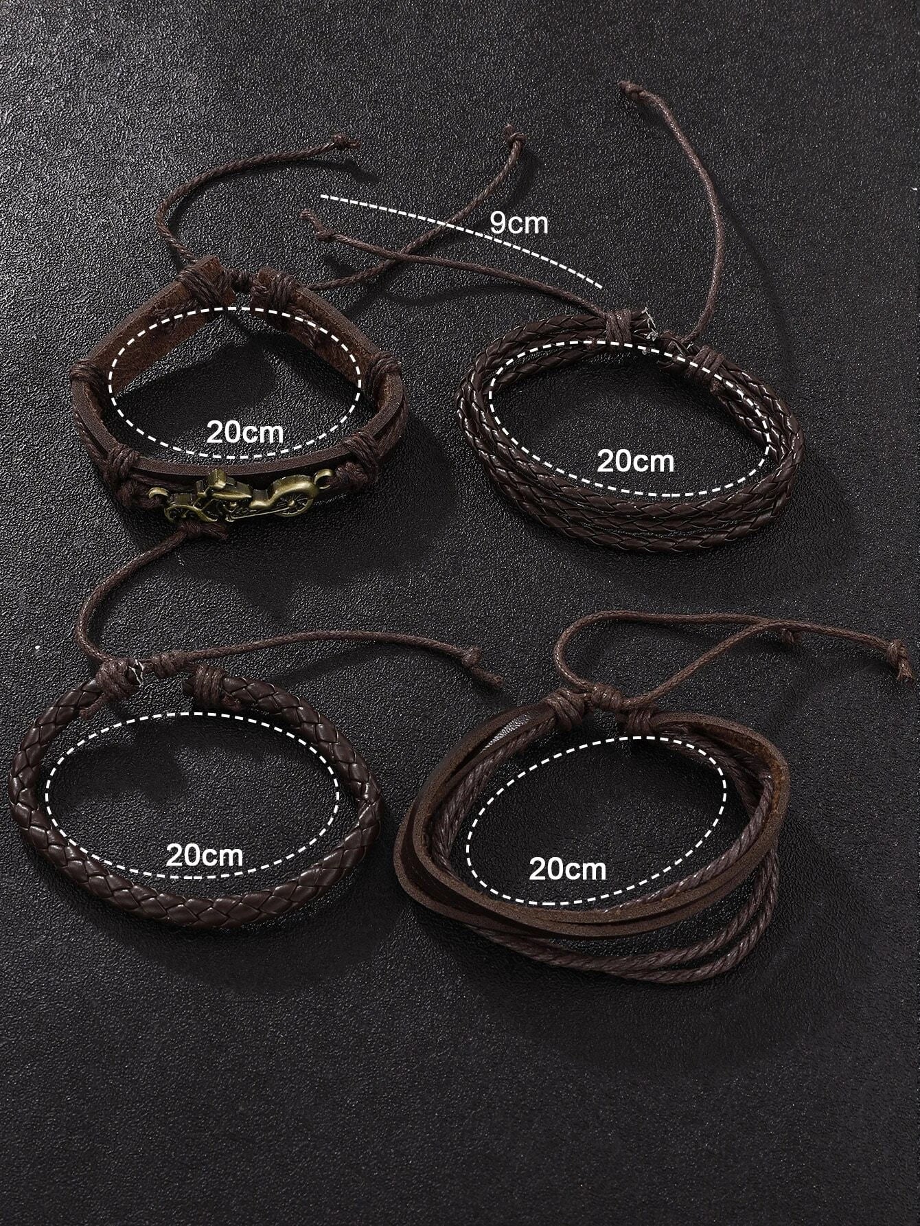 1pc Men Brown PU Polyurethane Strap Fashionable Round Dial Quartz Watch & 4pcs Bracelet, For Daily Decoration