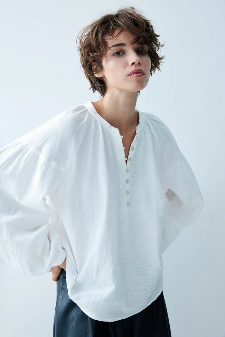 Balloon Sleeve Muslin Blouse