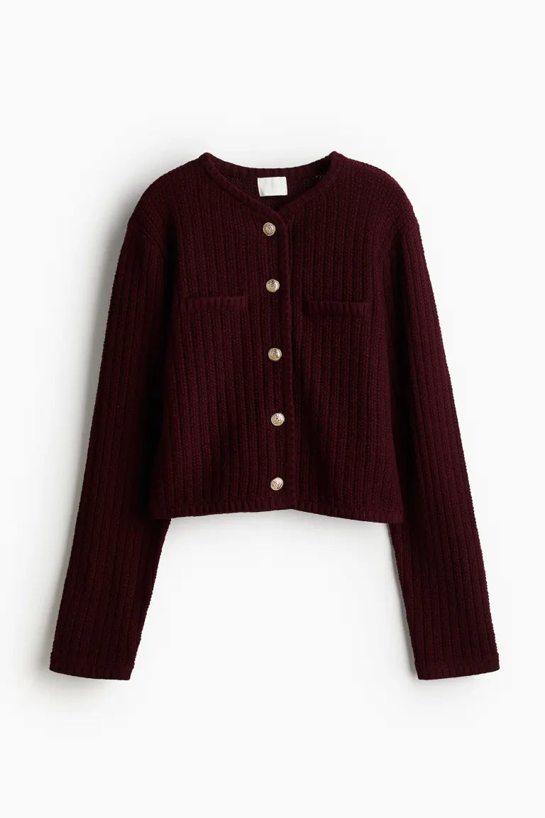 Short Textured Knitwear Cardigan