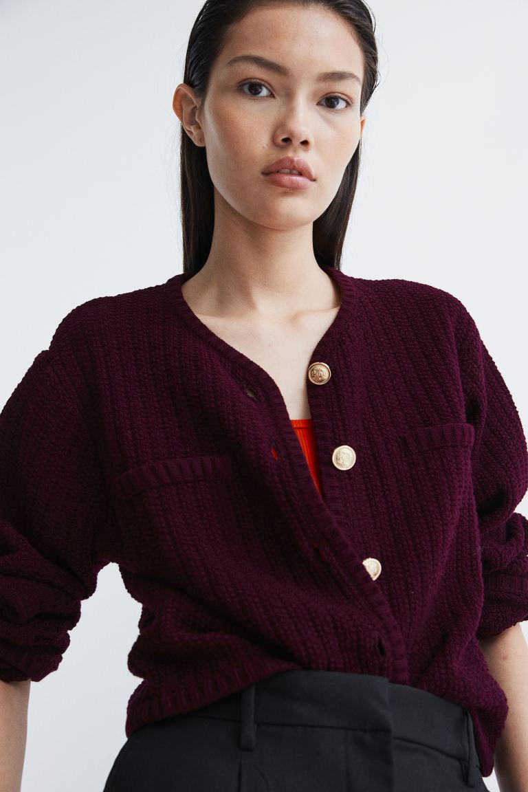 Short Textured Knitwear Cardigan