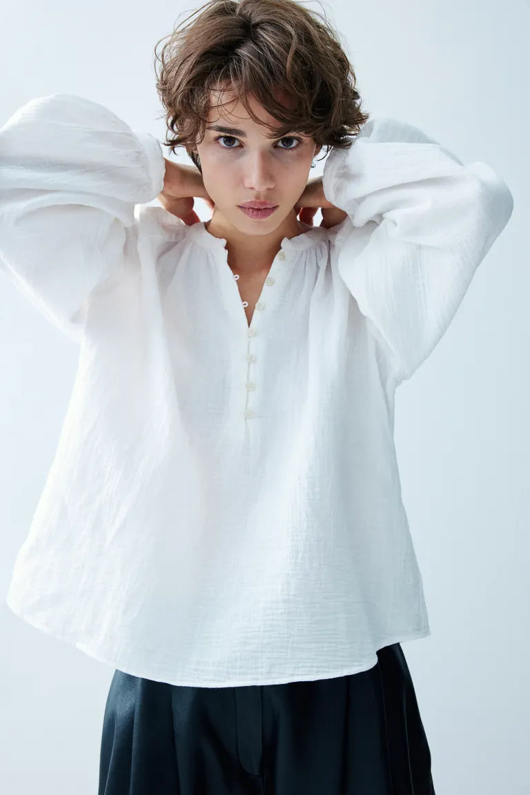 Balloon Sleeve Muslin Blouse