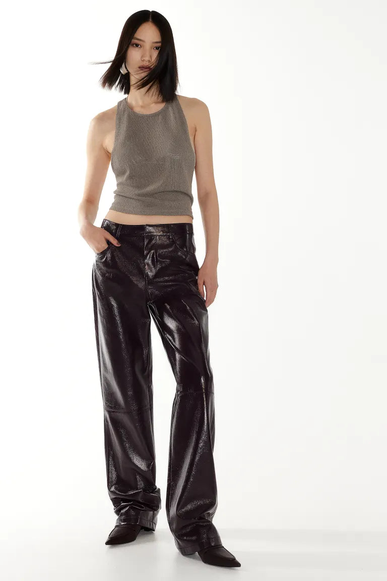 Coated Straight Leg Trousers