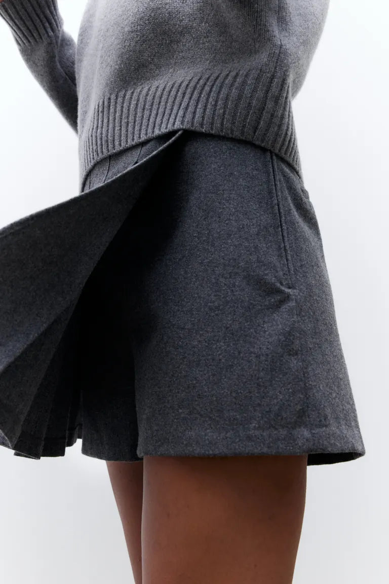 Pleated Wool Blend Shorts Skirt