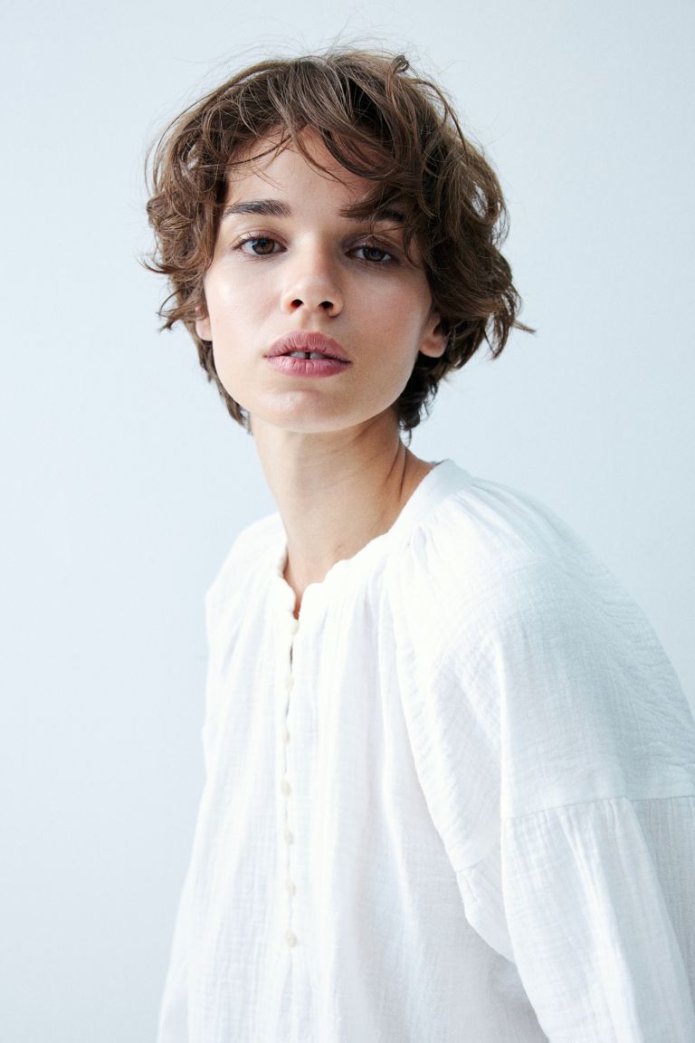 Balloon Sleeve Muslin Blouse