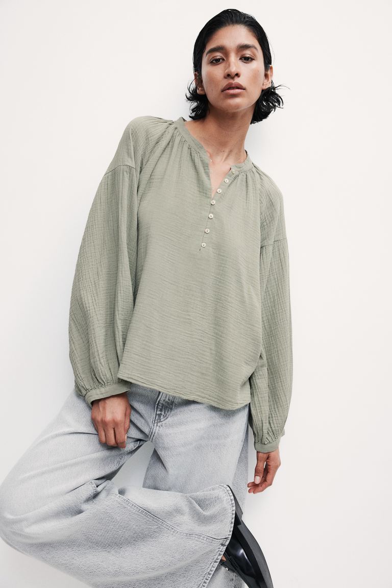 Balloon Sleeve Muslin Blouse