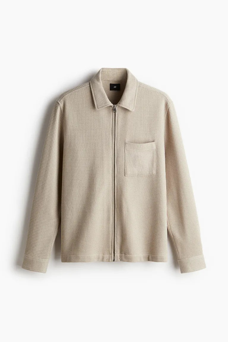 Regular Fit Honeycomb Textured Shirt Jacket