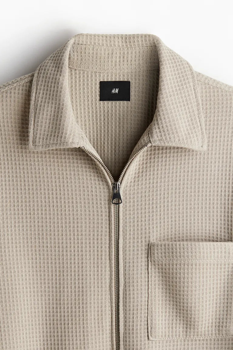 Regular Fit Honeycomb Textured Shirt Jacket