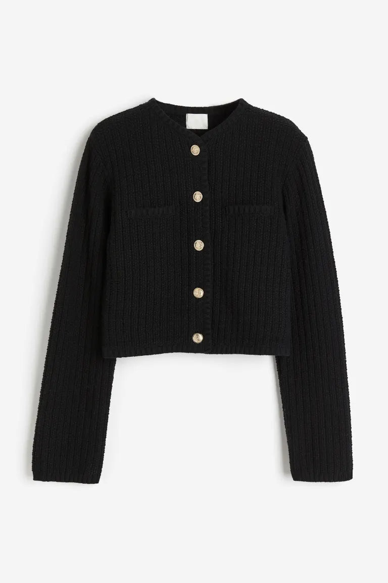 Short Textured Knitwear Cardigan