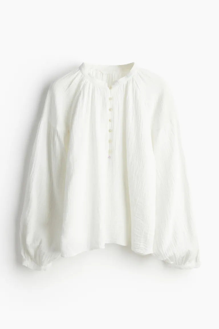 Balloon Sleeve Muslin Blouse