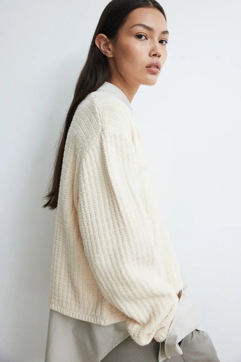 Short Textured Knitwear Cardigan