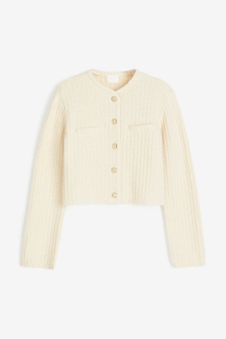 Short Textured Knitwear Cardigan