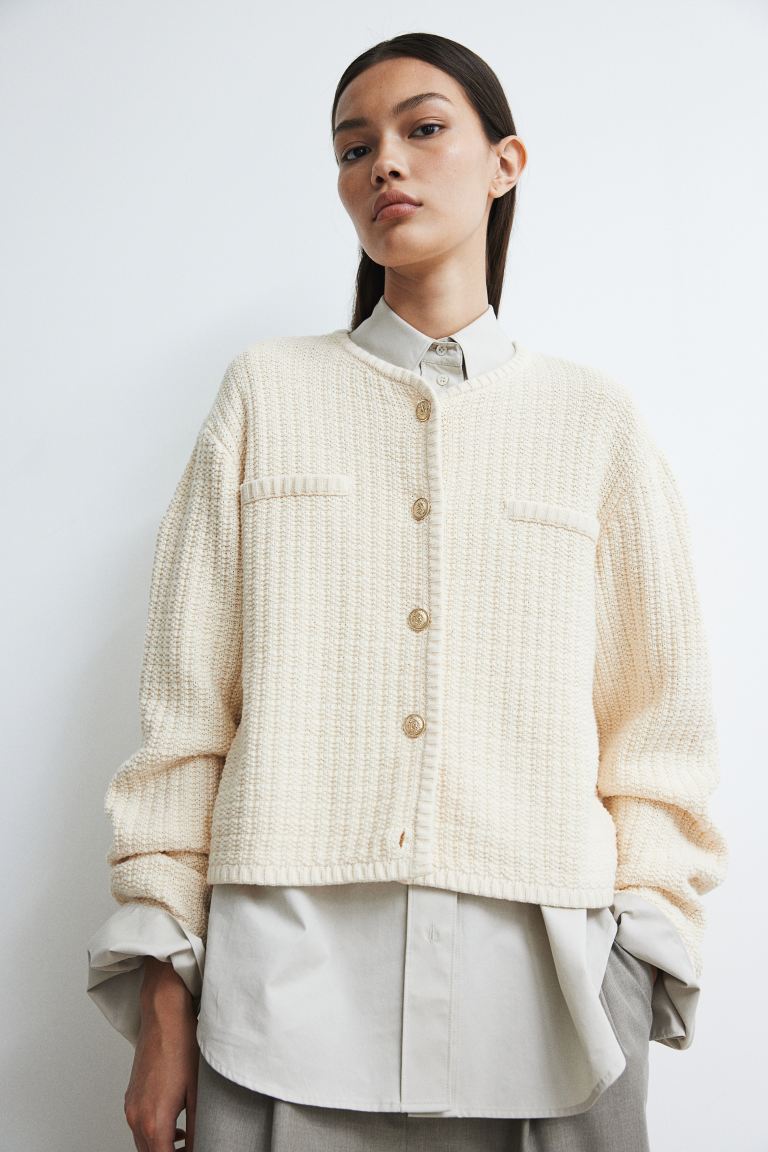 Short Textured Knitwear Cardigan