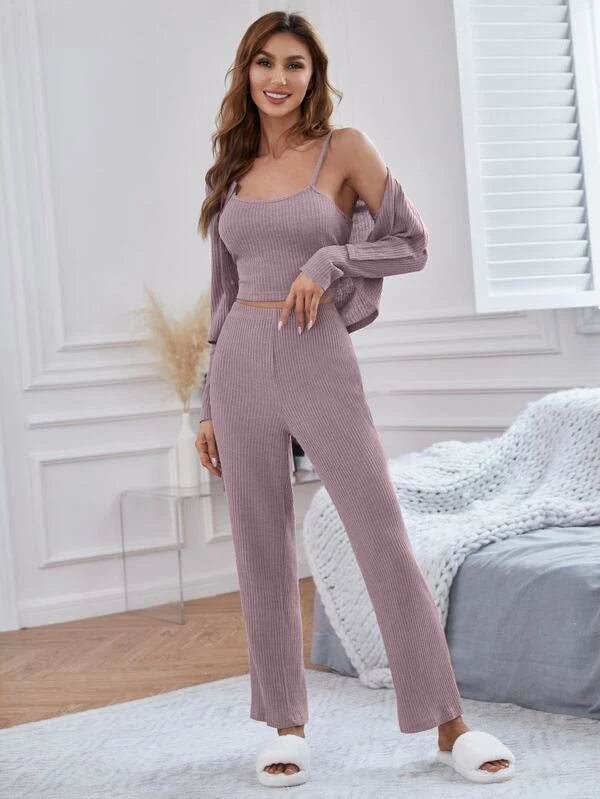 Button Front Top & Cami Top & Pants Lounge Set