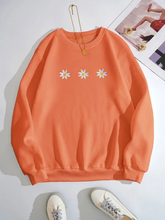 Floral Embroidery Thermal Lined Sweatshirt