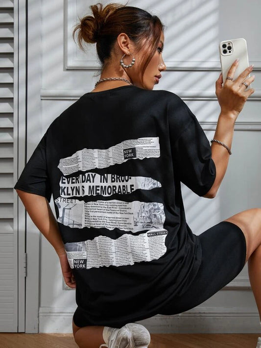 Slogan Graphic Drop Shoulder Tee