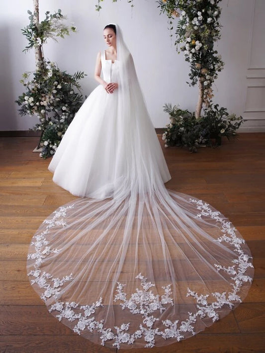 Floral Embroidery Mesh Bridal Veil
