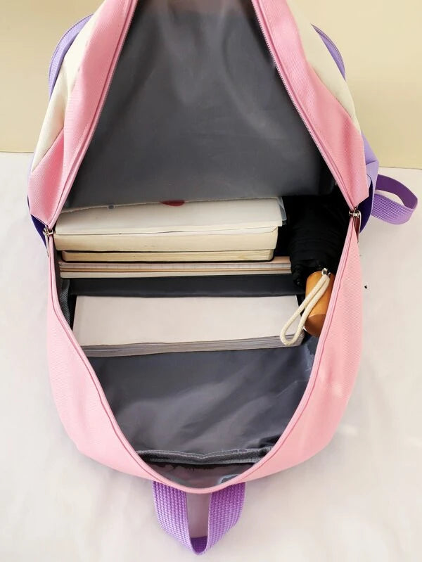 4pcs Colorblock Backpack Set