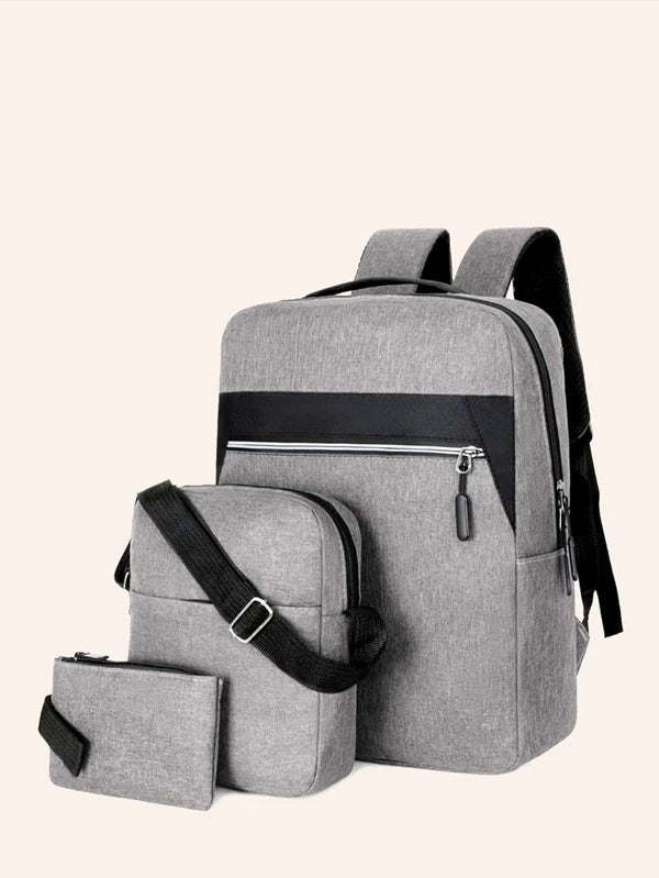 3pcs Colorblock Functional Backpack Set