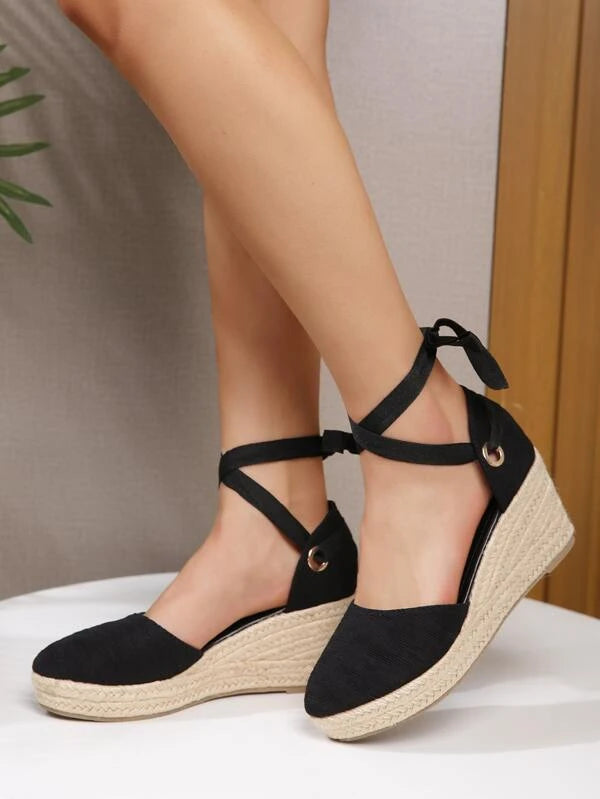 Vacation Court Wedges For Women, Ankle Strap Espadrille Wedges Shoes