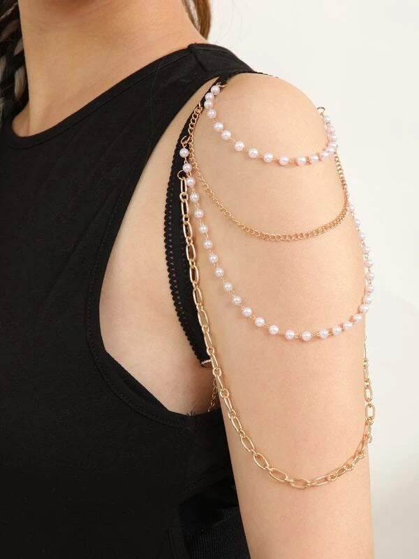 Faux Pearl Decor Layered Arm Chain